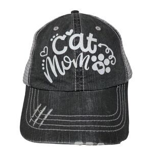 Cat Mom Paw Strapback Mesh Back Trucker Hat Gray OSFA 6 Panel HG